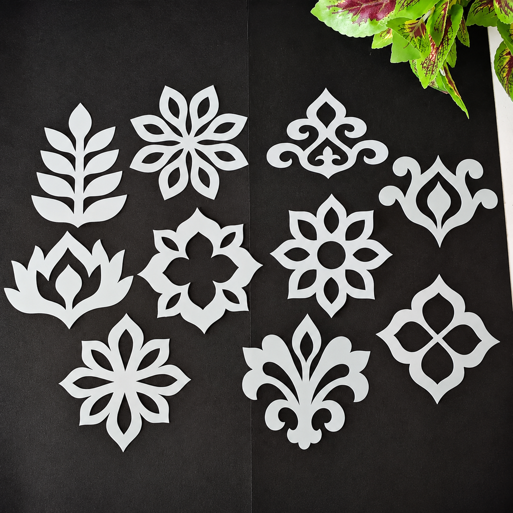 Floral Stencil Set for Mandala Art, MDF & Crafts – Set 2 | 6 × 8 cm