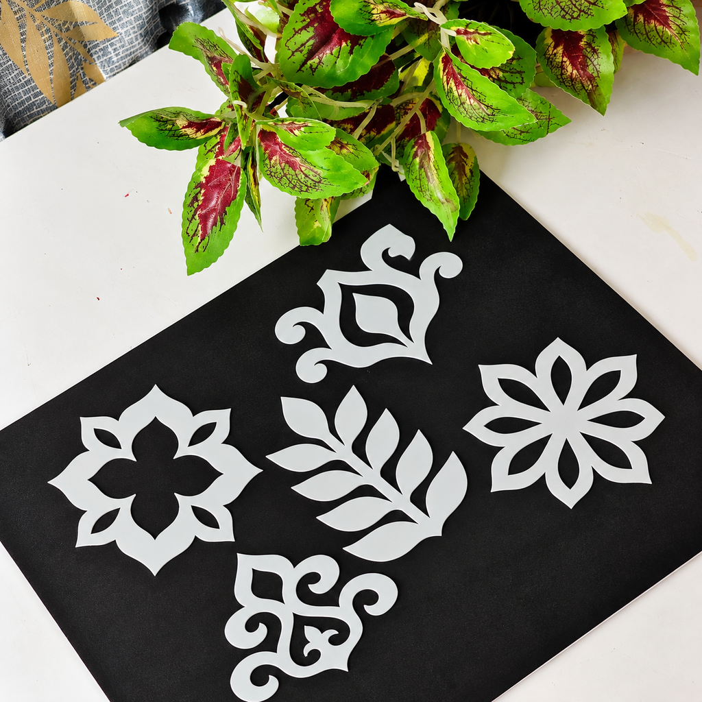 Floral Stencil Set for Mandala Art, MDF & Crafts – Set 2 | 6 × 8 cm