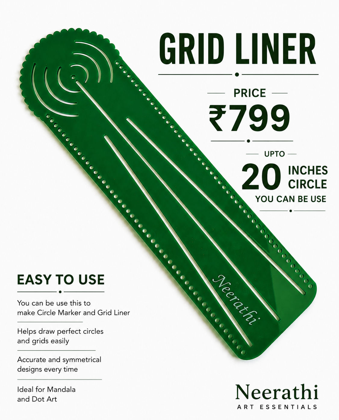 Mandala Circle Ruler & Grid Liner | Draw Perfect Circles Up to 20 Inches