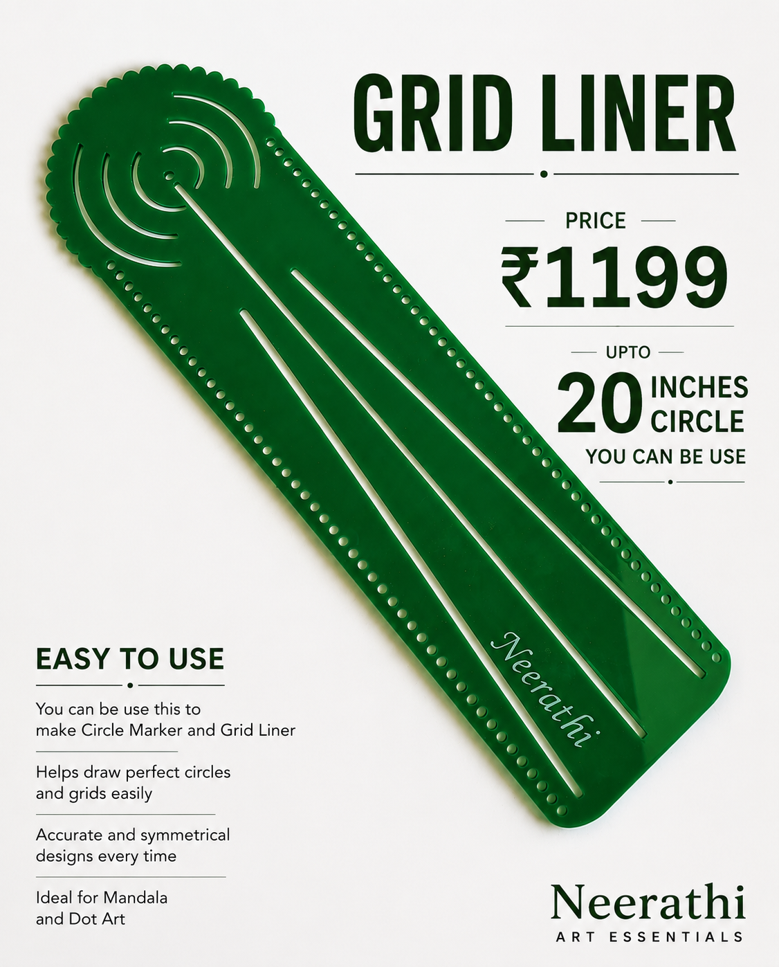 Mandala Circle Ruler & Grid Liner | Draw Perfect Circles Up to 20 Inches